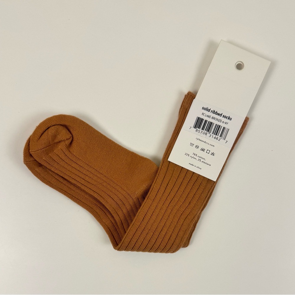 Rylee + Cru Solid Ribbed Socks in Bronze - Picture 2 of 2